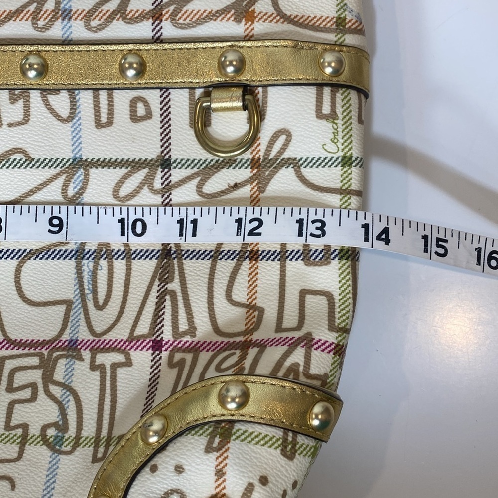 COACH LIMITED EDITION Heritage Cream/Gold Graffiti Tattersall Tote F13188 - Picture 14 of 16